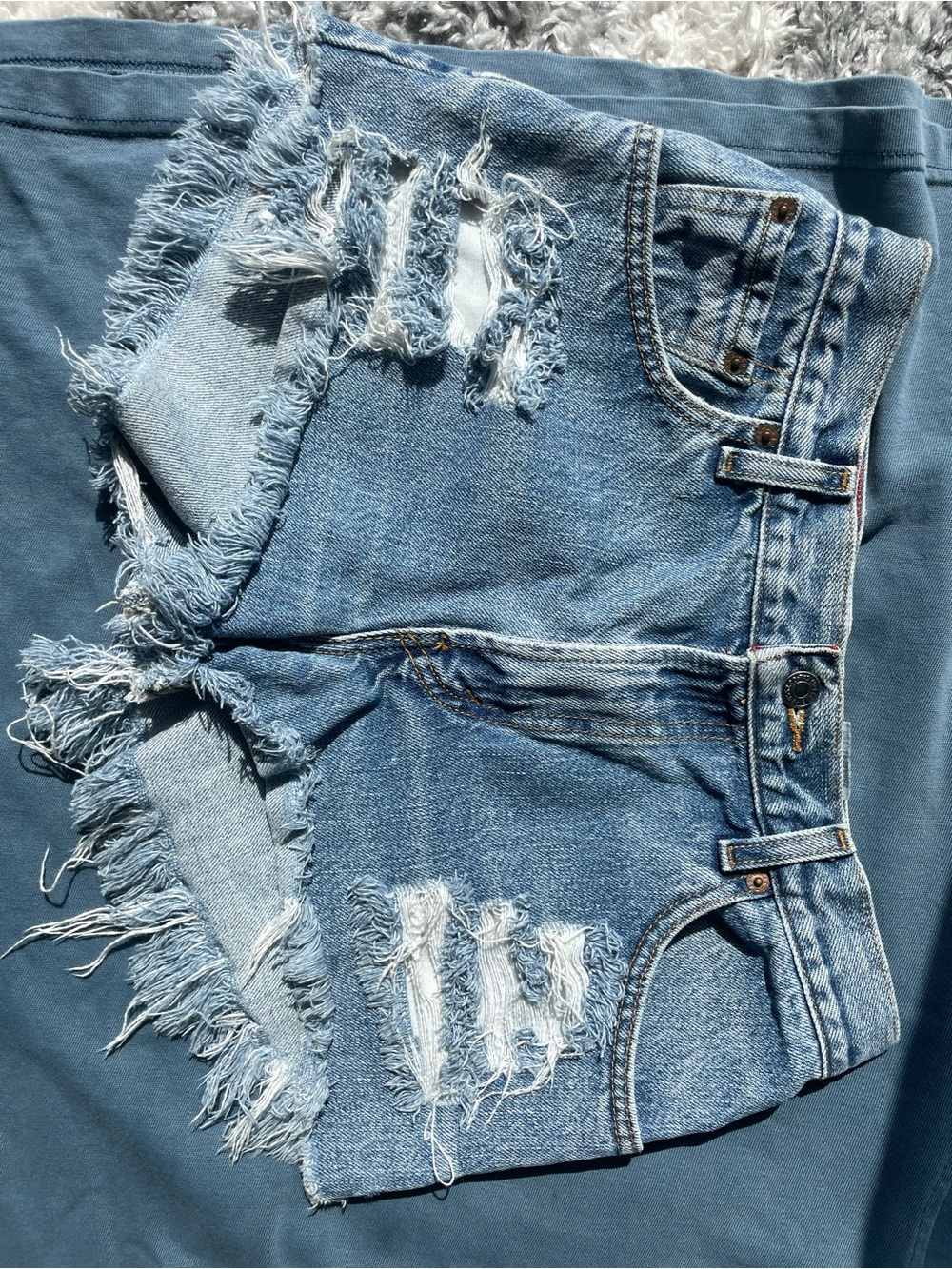 Levi's Distressed Light Blue Denim Shorts